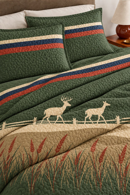 Fence Line Prairie Whitetail Quilt Set