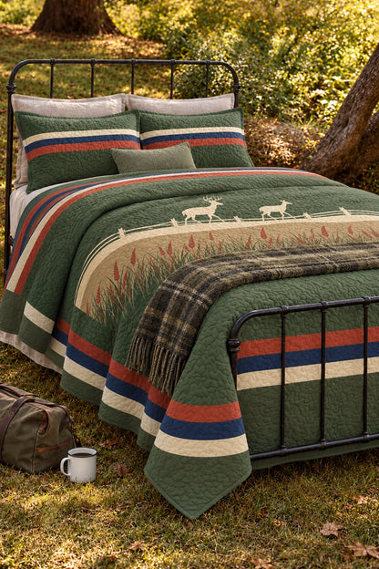 Fence Line Prairie Whitetail Quilt Set