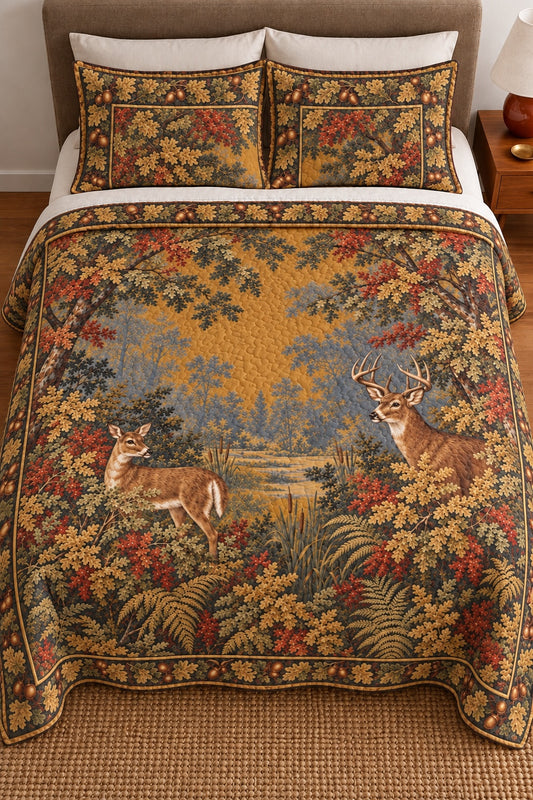 Framed Oak Verdure Whitetail Quilt Set