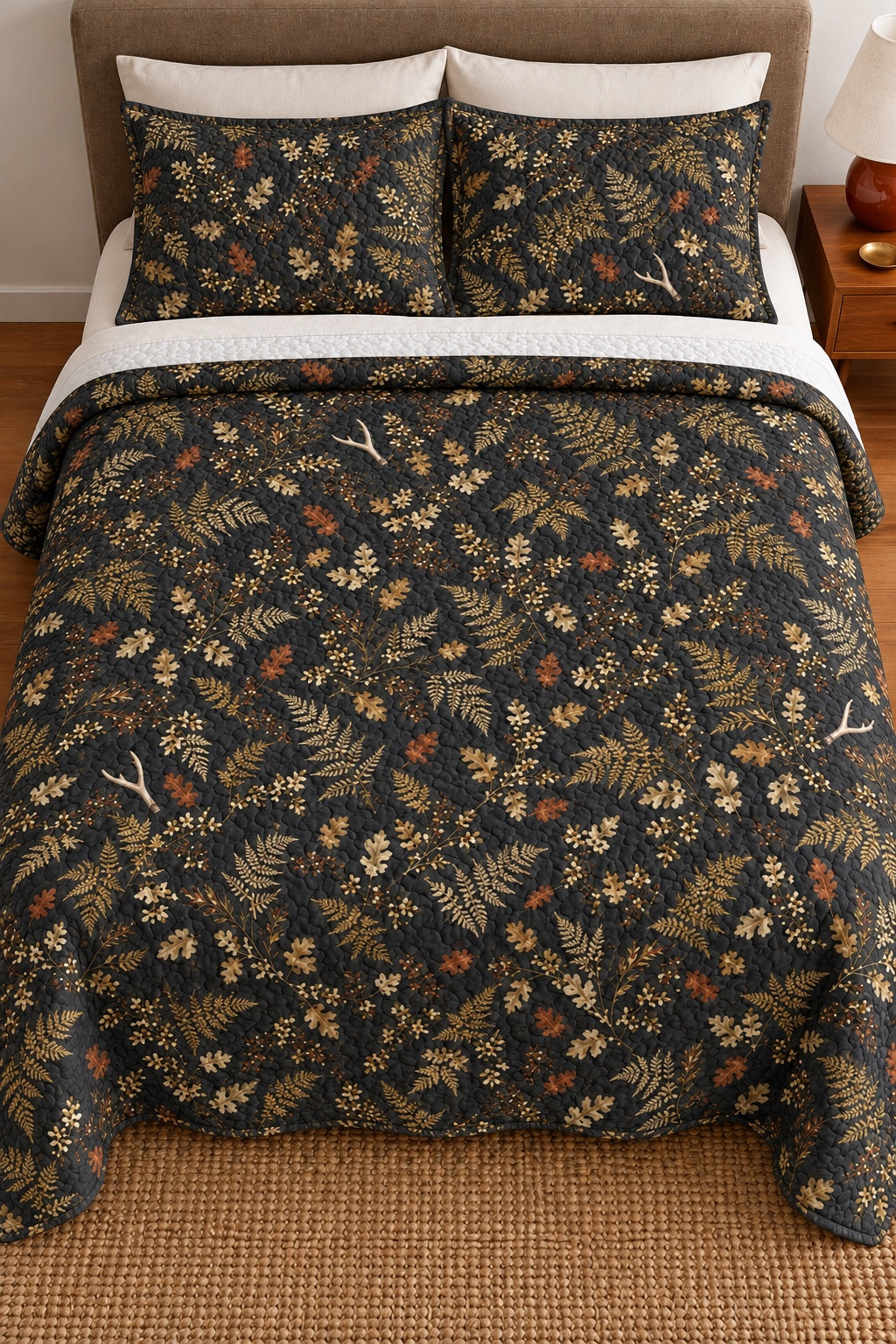 Charcoal Fern Abstract Quilt Set