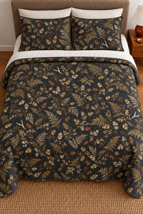 Charcoal Fern Abstract Quilt Set
