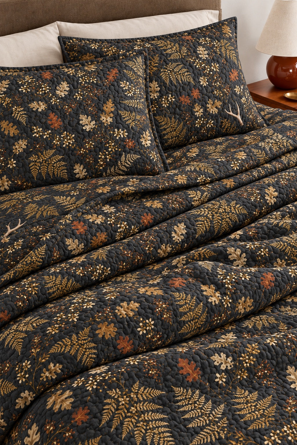 Charcoal Fern Abstract Quilt Set