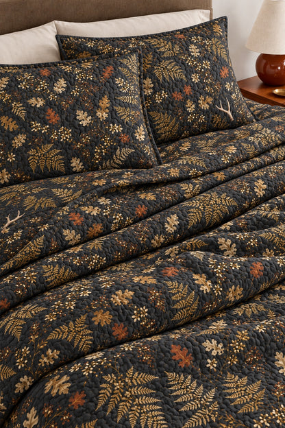 Charcoal Fern Abstract Quilt Set