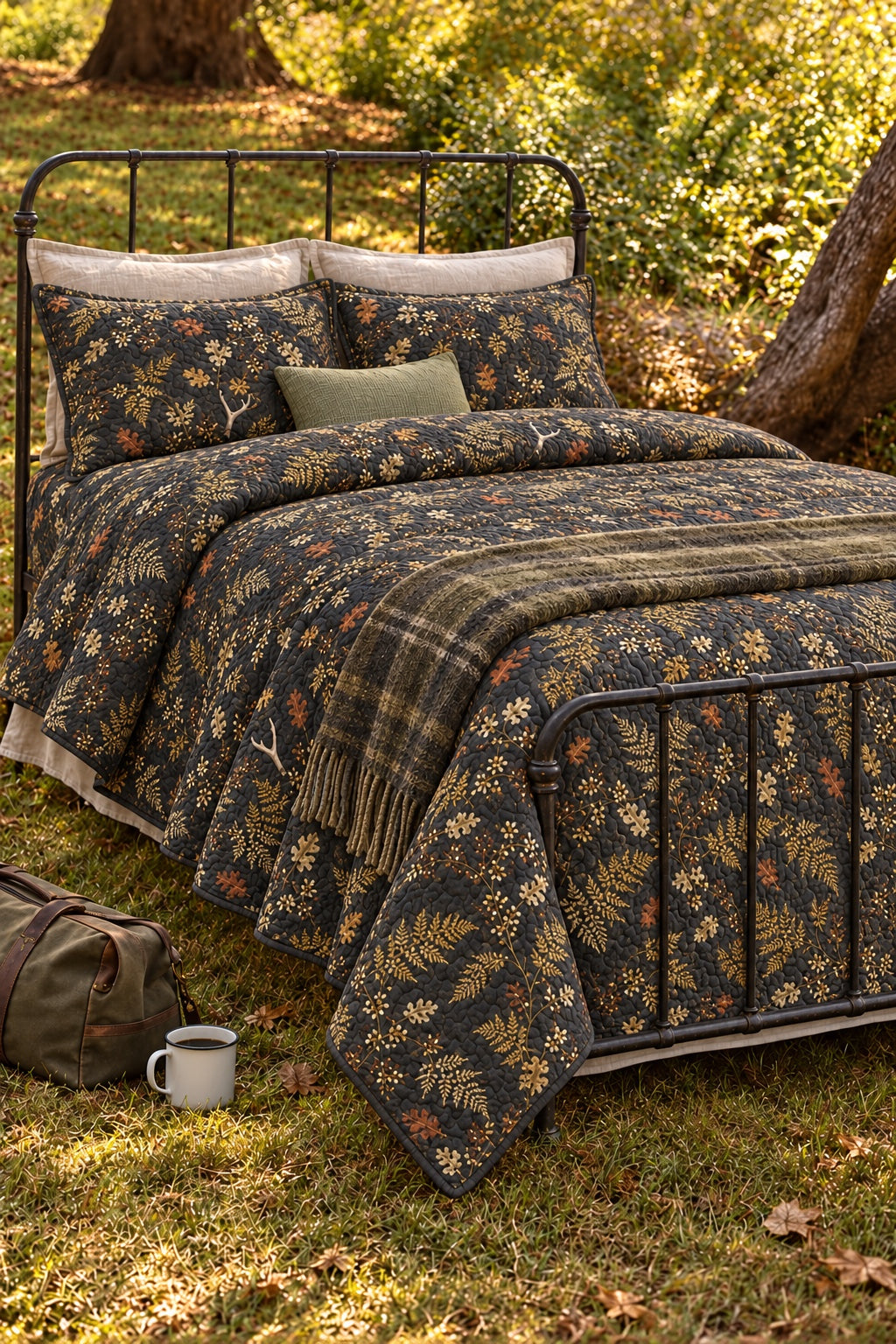 Charcoal Fern Abstract Quilt Set