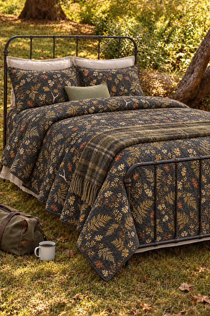 Charcoal Fern Abstract Quilt Set