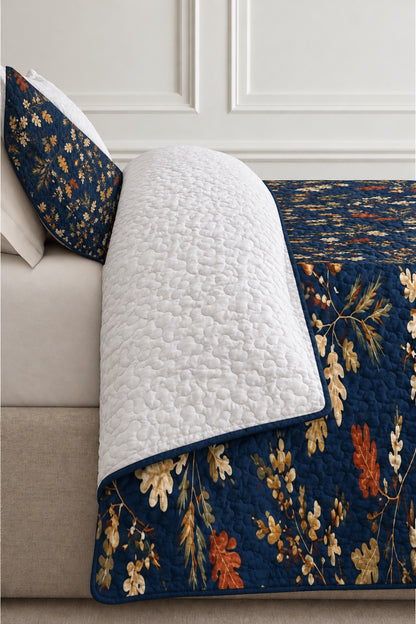 Navy Oak Leaf Abstract Quilt Set