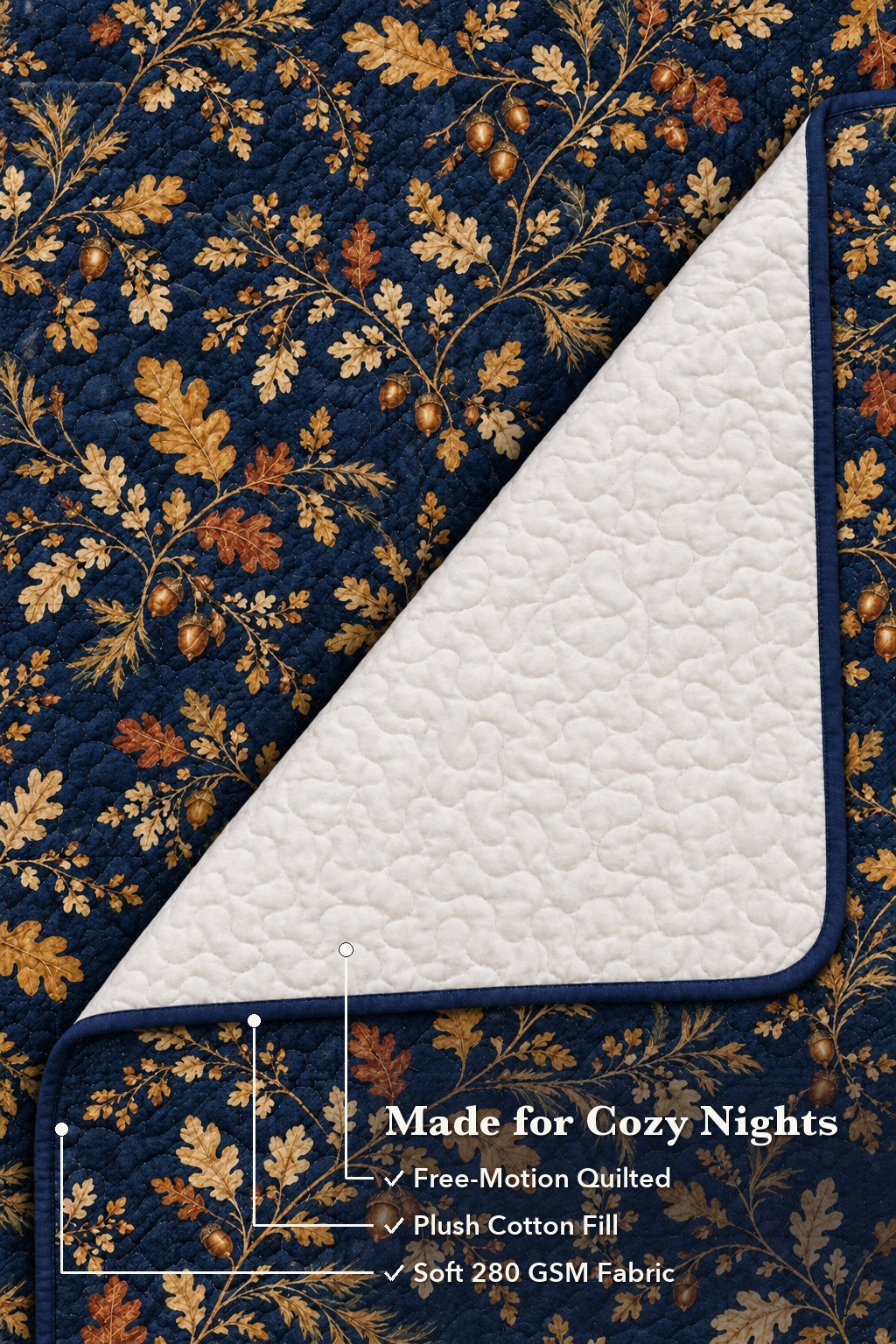 Navy Oak Leaf Abstract Quilt Set