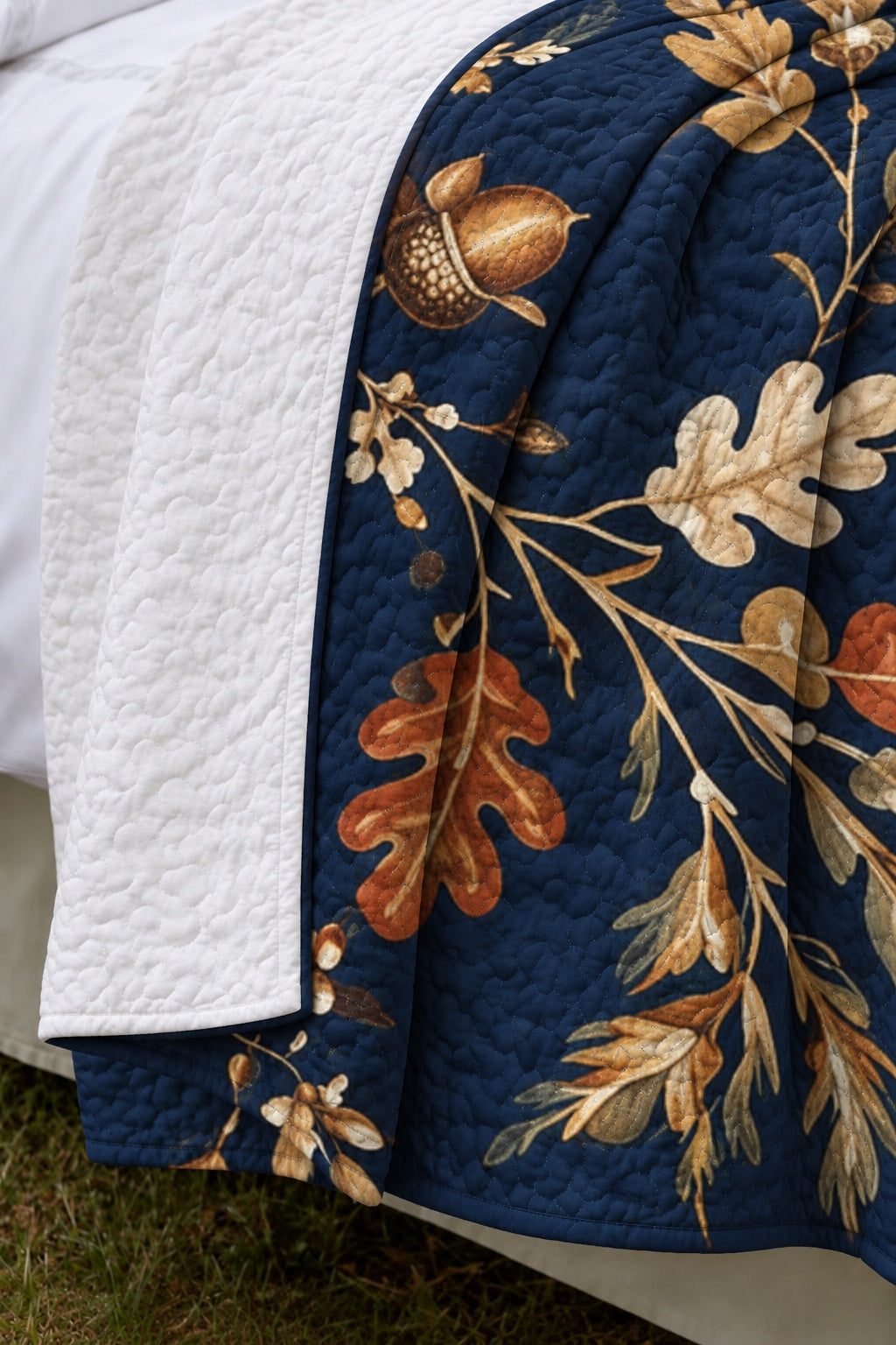 Navy Oak Leaf Abstract Quilt Set