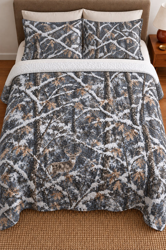 Snow Timber Whitetail Quilt Set