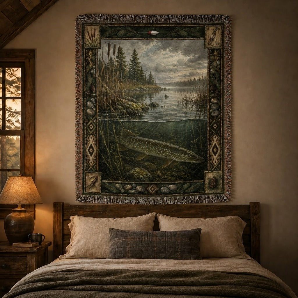 Reed Bed Pike Woven Lodge Throw Blanket lifestyle artwork zoom