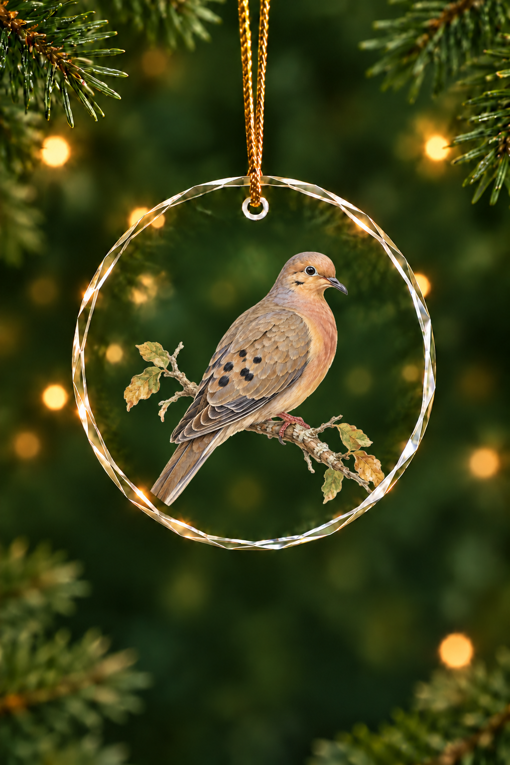 Quiet Branch Mourning Dove - Glass Ornament image 1