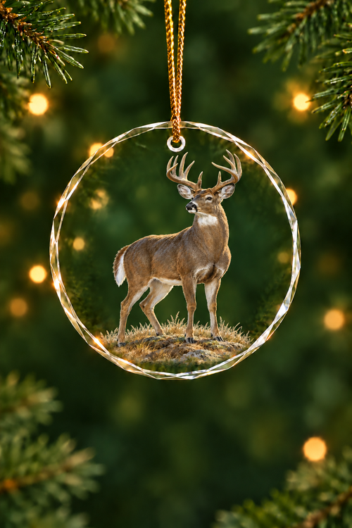 Moonlit Hill Whitetail Buck - Glass Ornament image 1