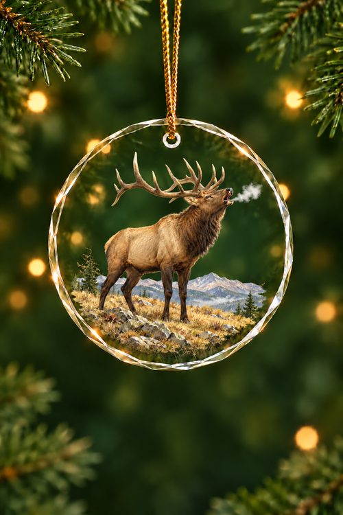 Frost Breath Bugling Elk - Glass Ornament image 1