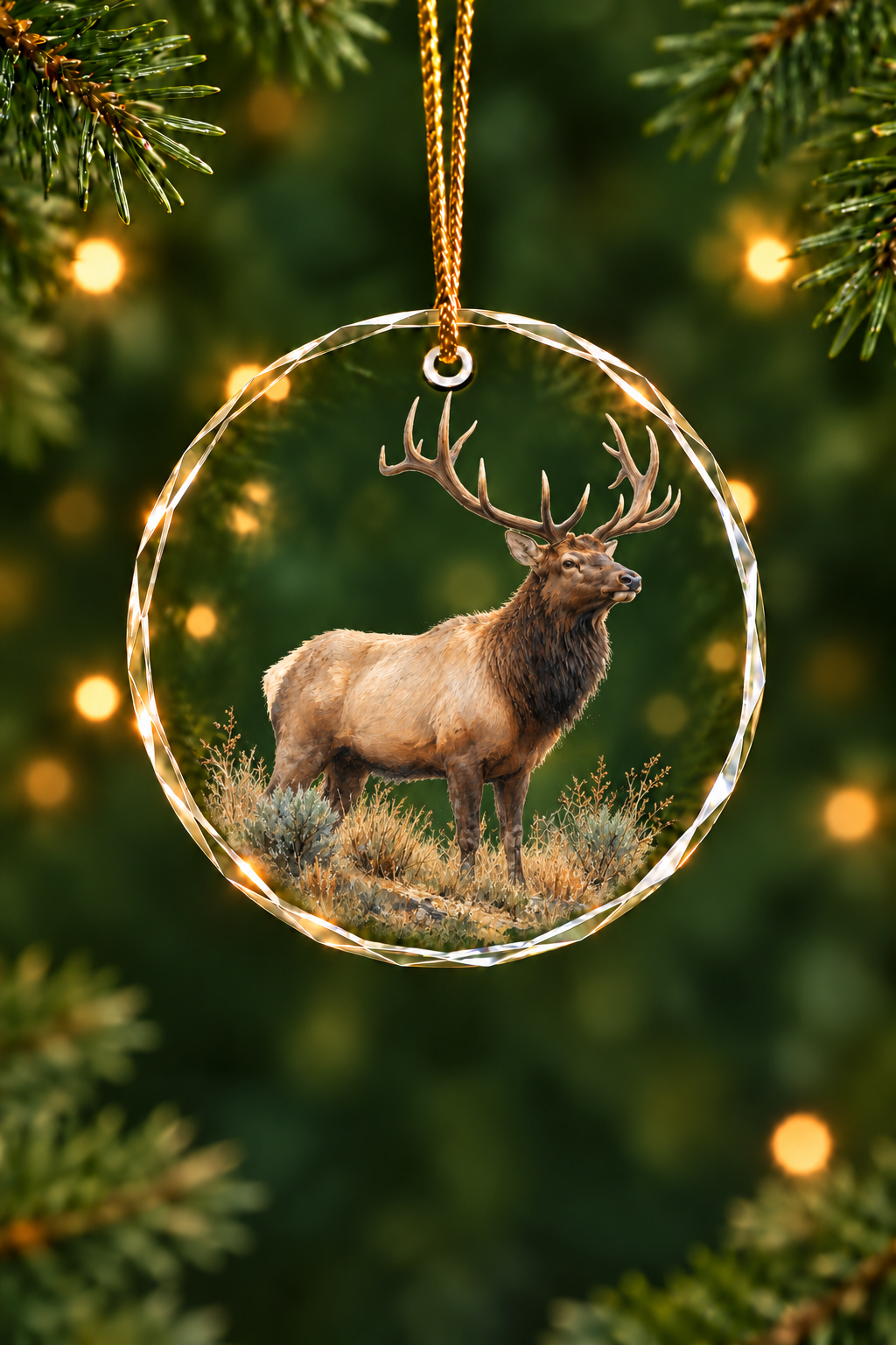 Morning Fog Bull Elk - Glass Ornament image 1