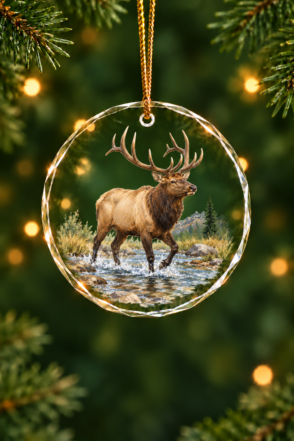 River Crossing Bull Elk - Glass Ornament image 1