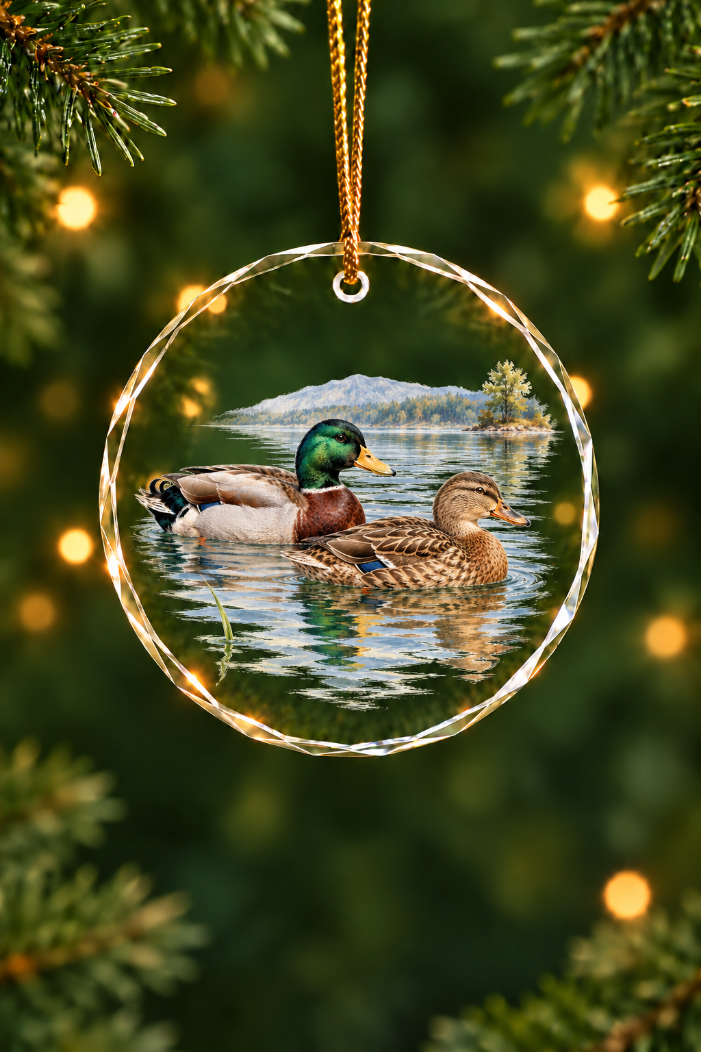Calm Water Mallard Pair - Glass Ornament image 1