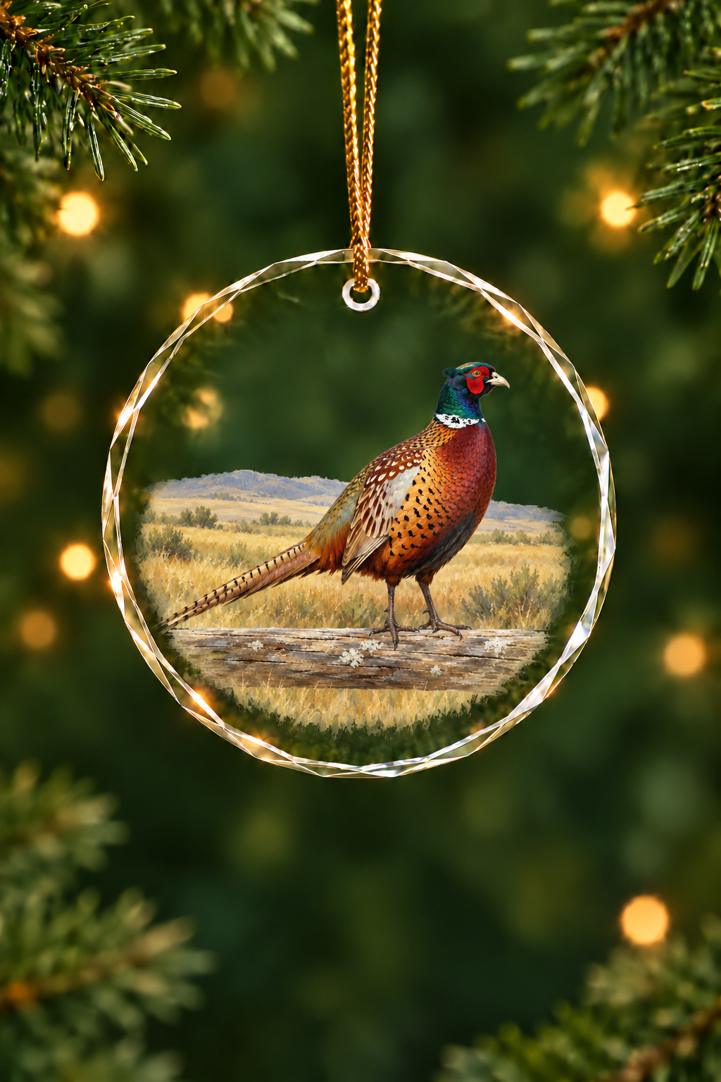 Golden Field Rooster Pheasant - Glass Ornament image 1