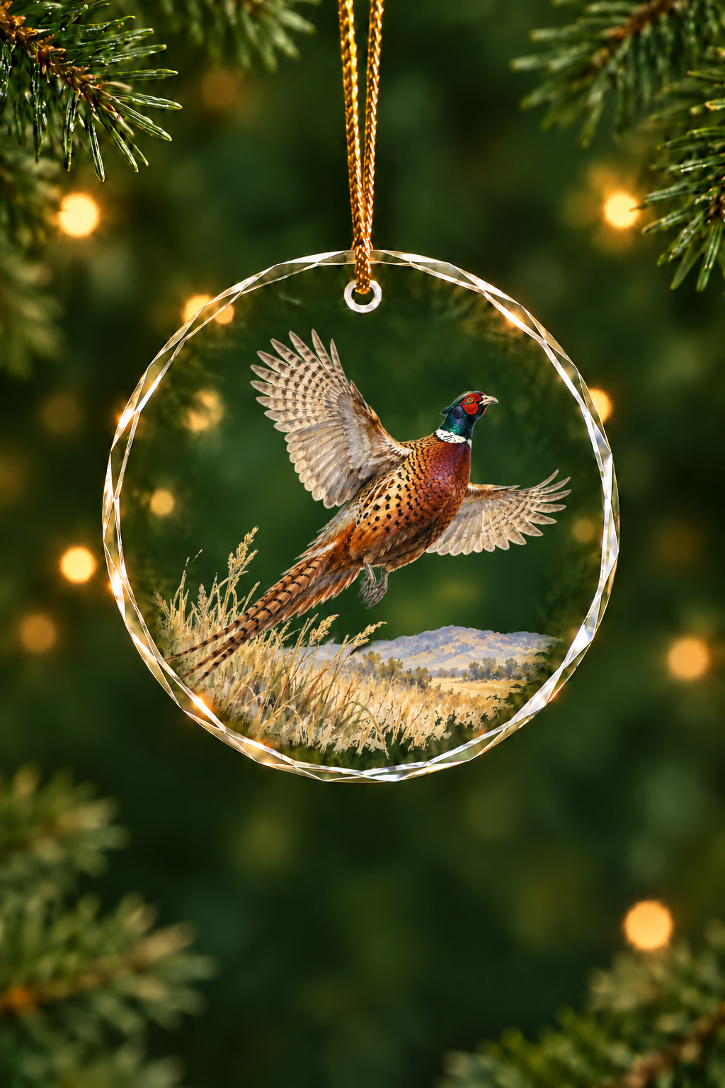 Wild Flush Rooster Pheasant - Glass Ornament image 1