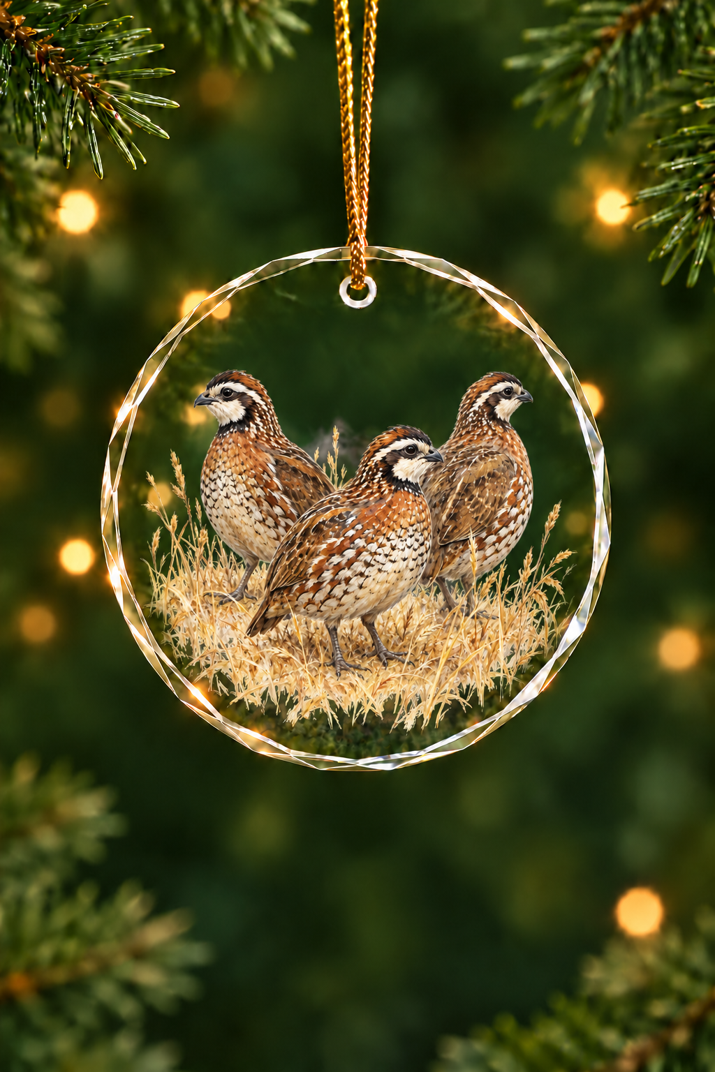 Prairie Covey Bobwhite Quail - Glass Ornament image 1