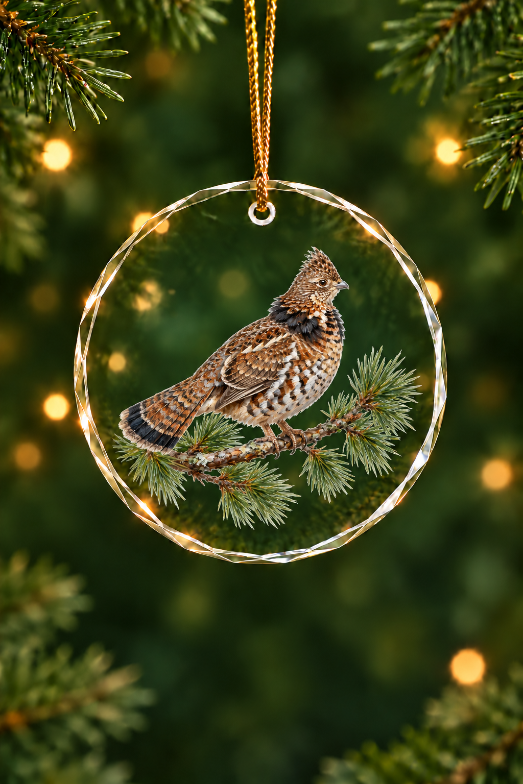 Pine Bough Ruffed Grouse - Glass Ornament image 1