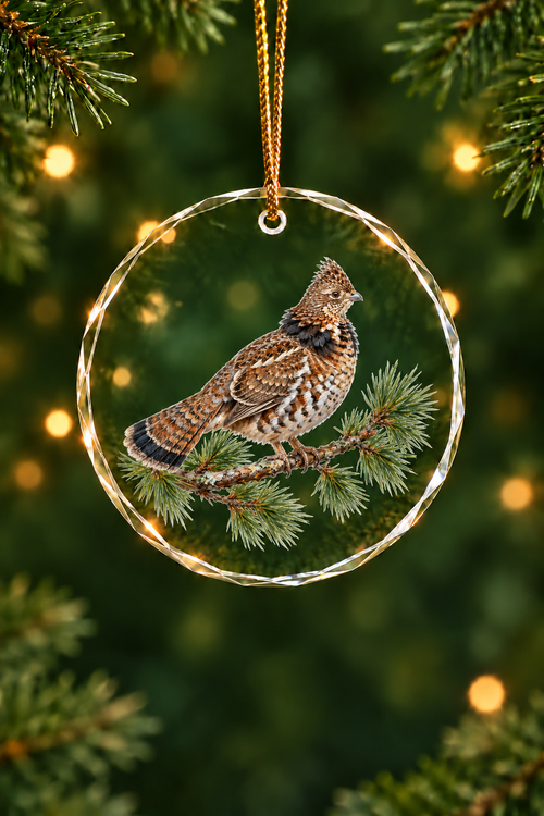 Pine Bough Ruffed Grouse - Glass Ornament image 1