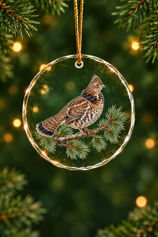 Pine Bough Ruffed Grouse - Glass Ornament image 1