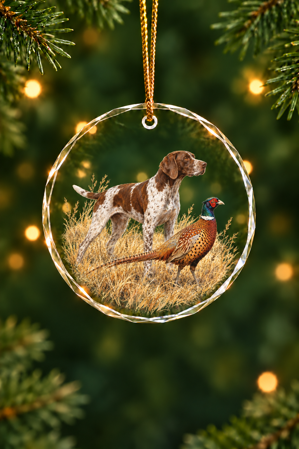 Steady Point Pheasant & Bird Dog - Glass Ornament image 1