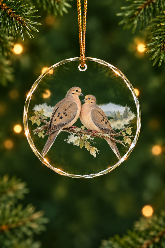 Twin Branch Mourning Doves - Glass Ornament image 1