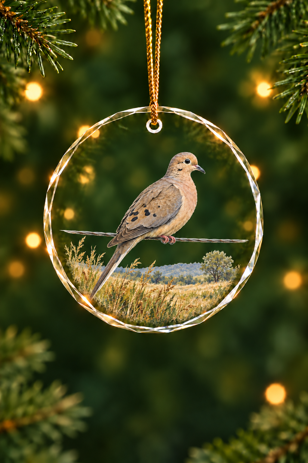 Fence Wire Mourning Dove - Glass Ornament image 1