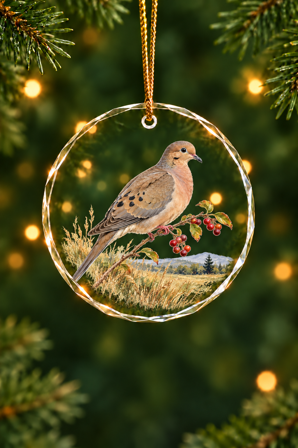 Winter Berry Mourning Dove - Glass Ornament image 1
