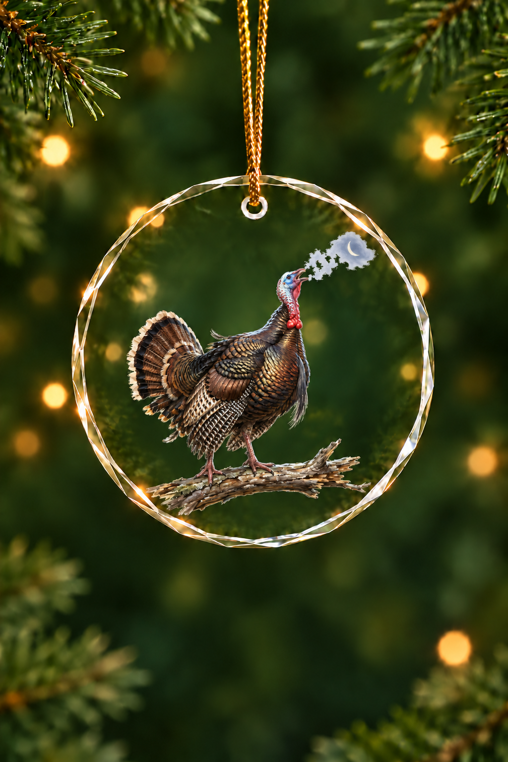 Crescent Moon Gobbler Turkey - Glass Ornament image 1
