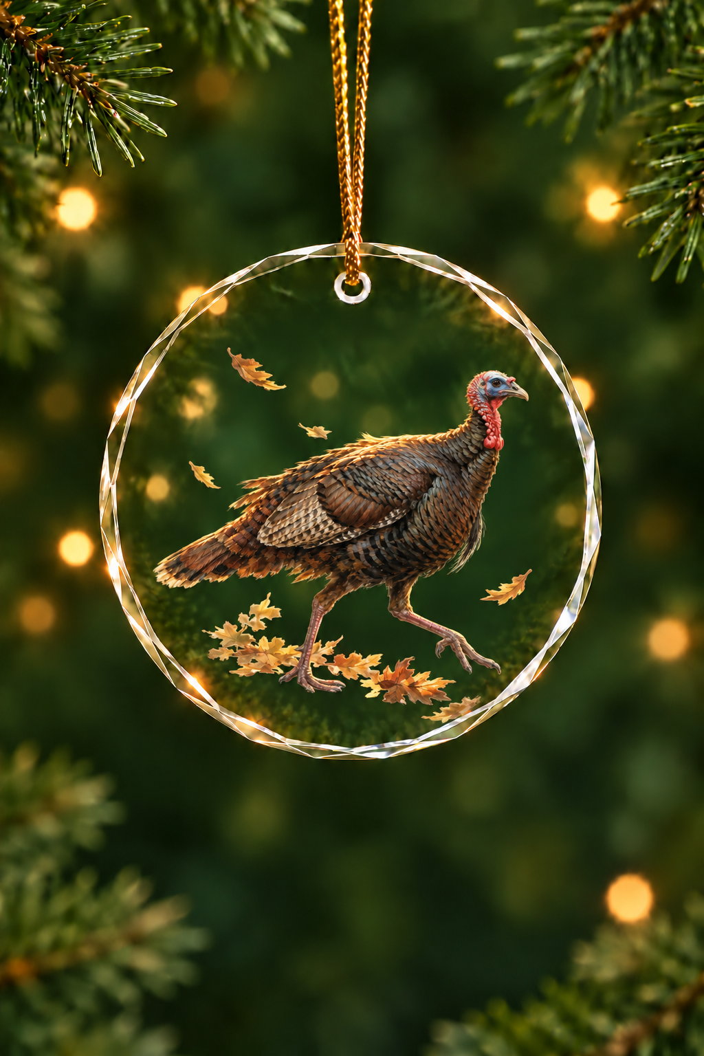 Golden Leaf Wild Turkey - Glass Ornament image 1