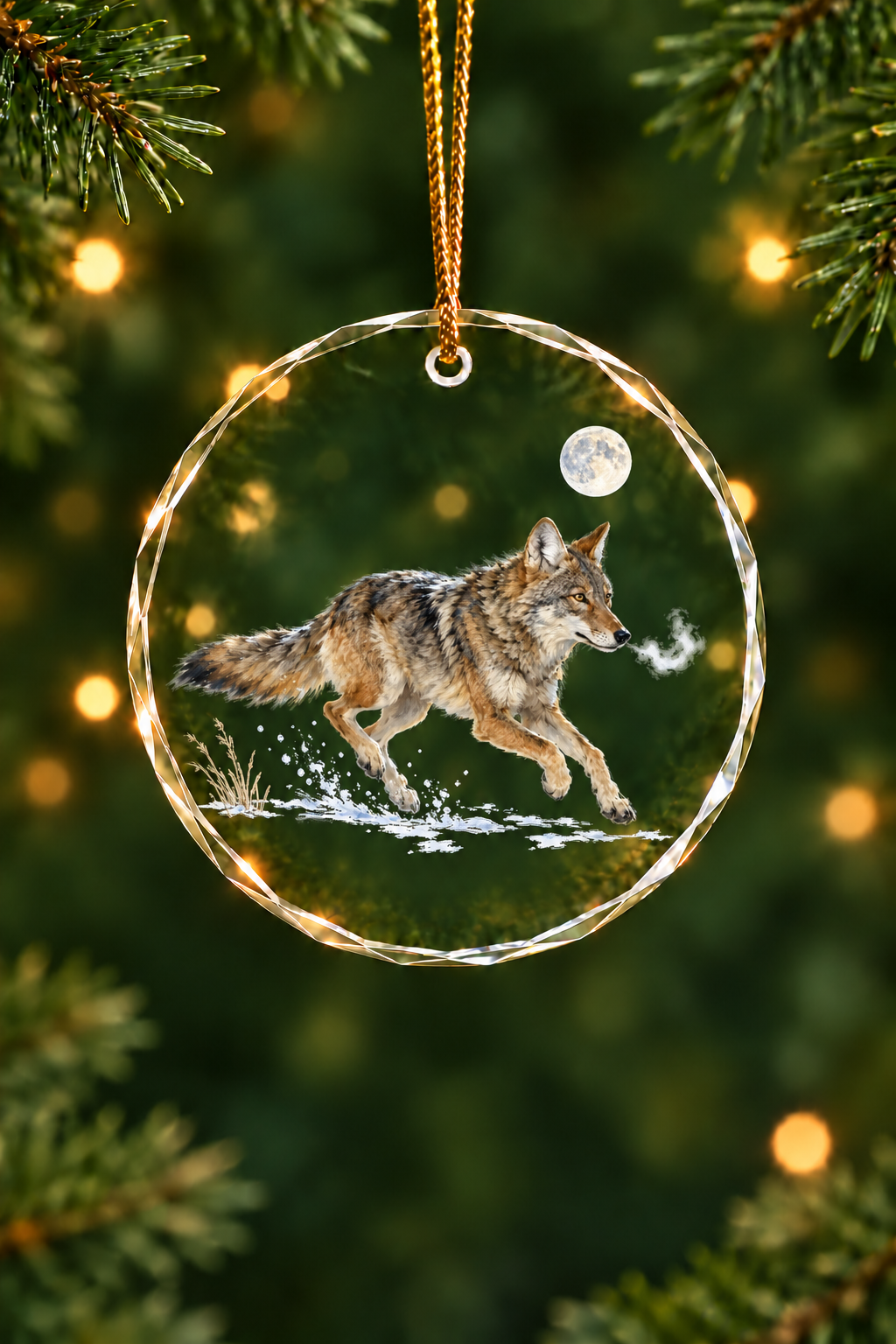 Moon Run Coyote - Glass Ornament image 1