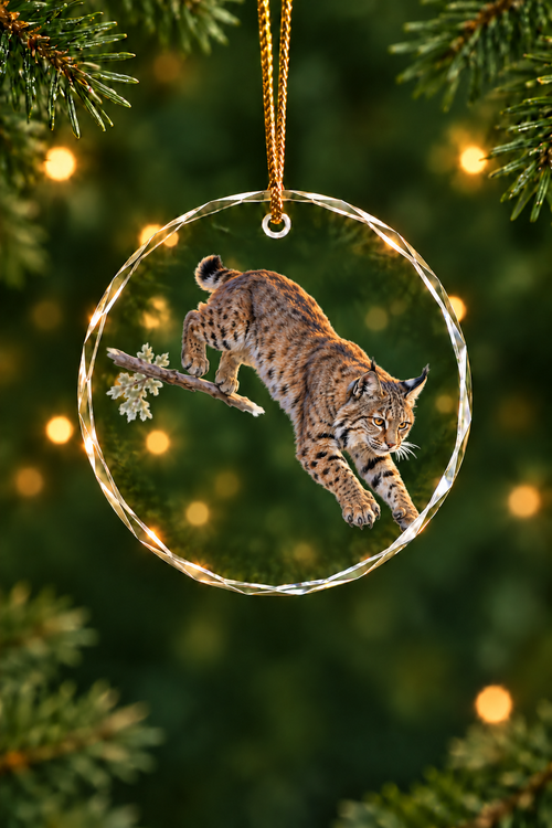 Twilight Pounce Bobcat - Glass Ornament image 1