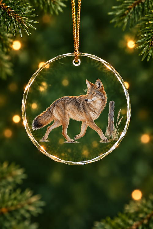 Fence Line Coyote - Glass Ornament image 1