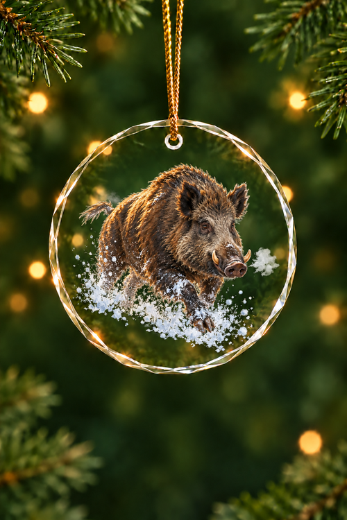 Snow Charge Wild Boar - Glass Ornament image 1