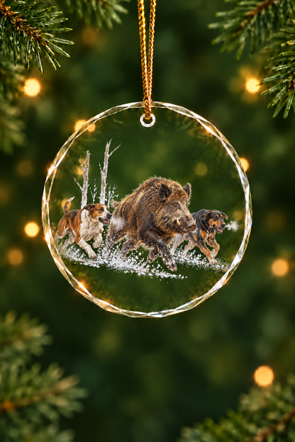 Hound Chase Wild Boar - Glass Ornament image 1