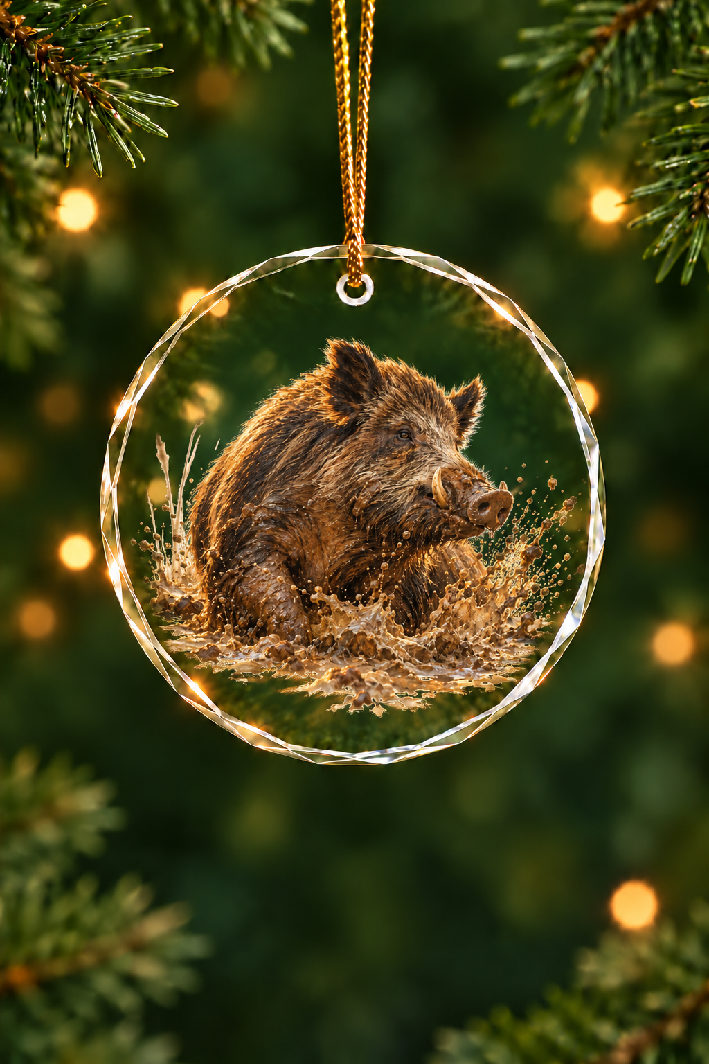 Mud Wallow Wild Boar - Glass Ornament image 1