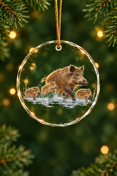 Creekside Wild Hog Sow & Piglets - Glass Ornament image 1