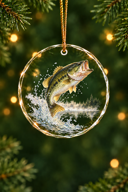 Misty Lake Largemouth Bass - Glass Ornament image 1