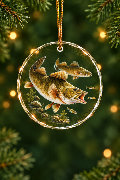 Minnow Chase Walleye Pair - Glass Ornament image 1