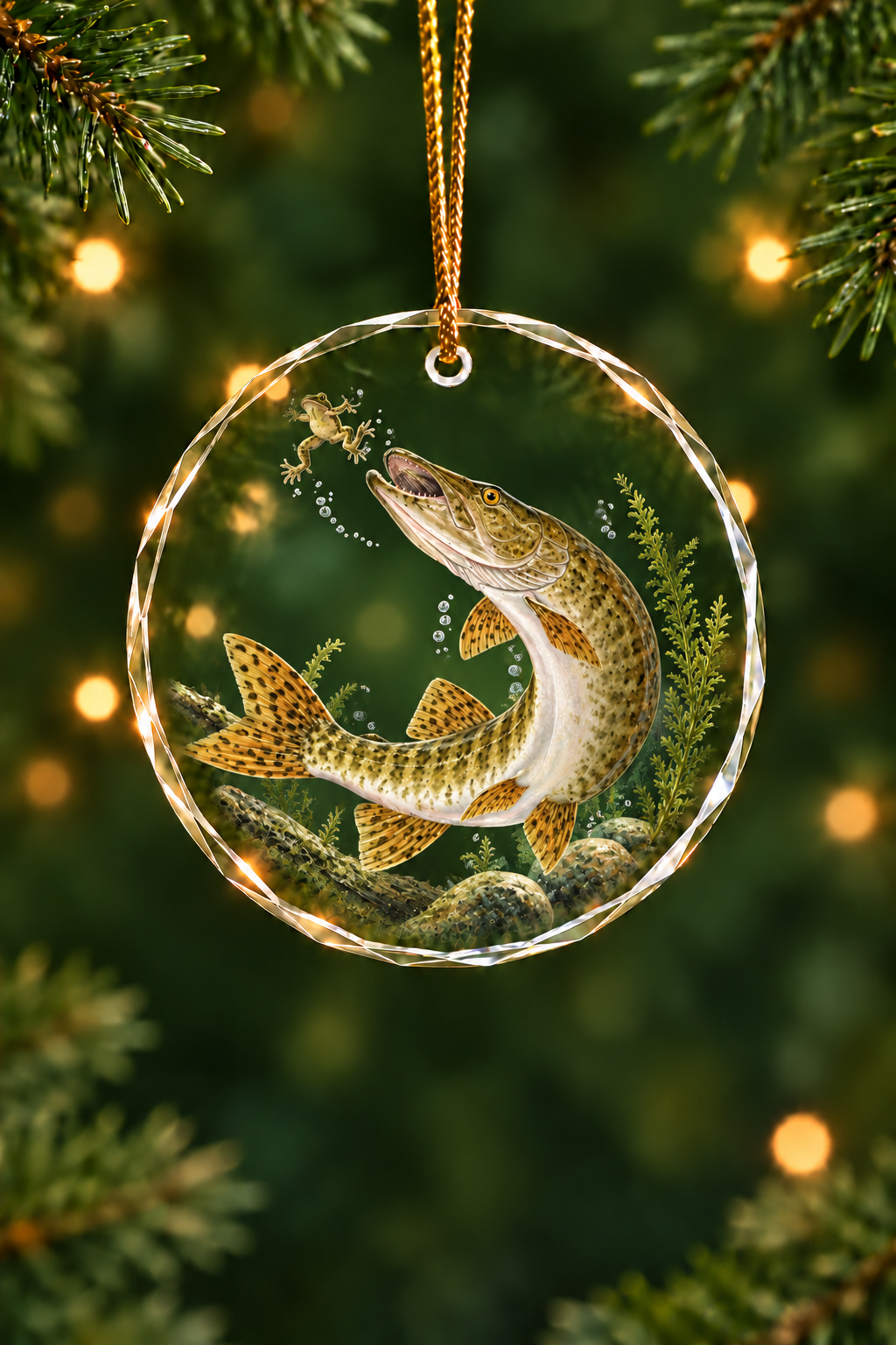 Frog Hunter Northern Pike - Glass Ornament image 1