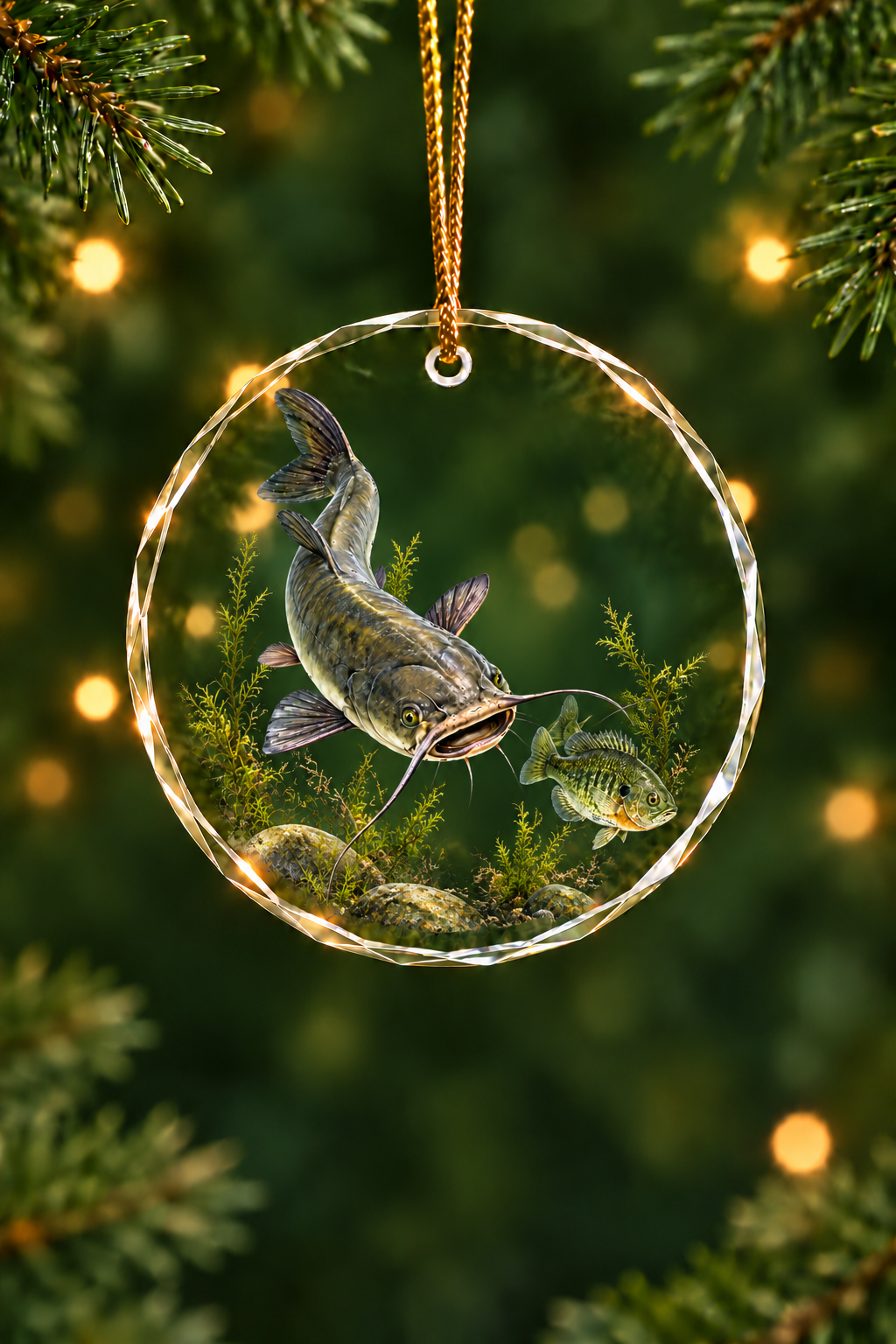 Bluegill Chase Flathead Catfish - Glass Ornament image 1