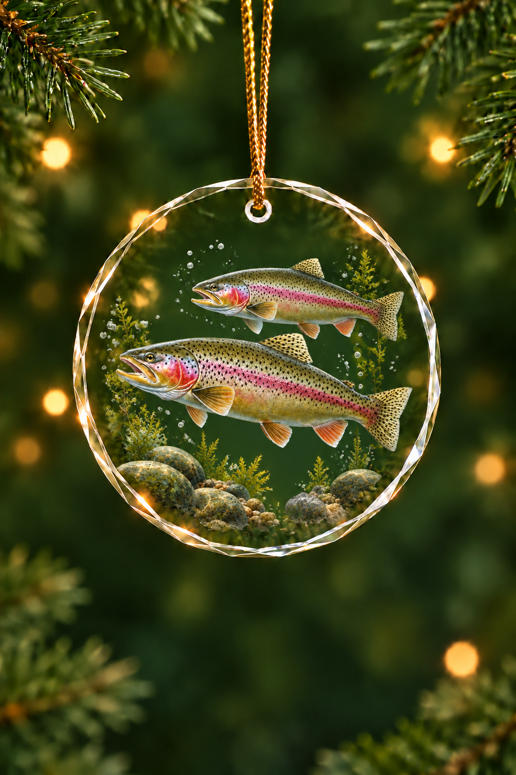 Pebble Run Rainbow Trout Pair - Glass Ornament image 1