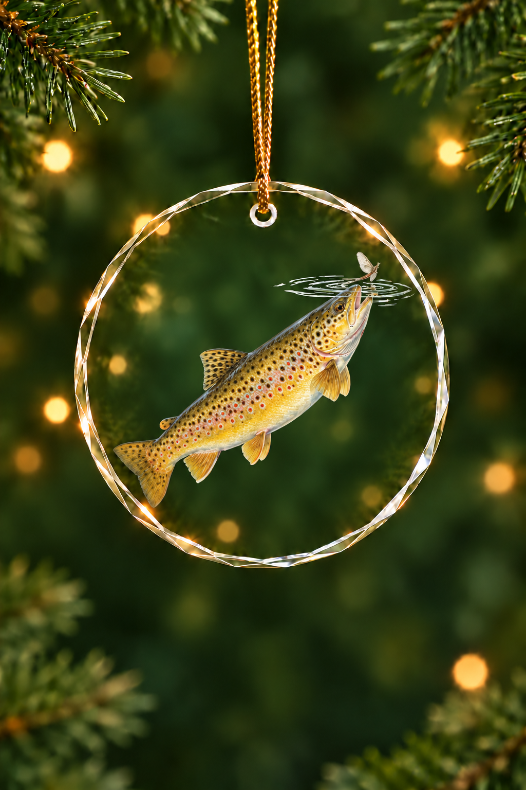 Dry Fly Rise Brown Trout - Glass Ornament image 1