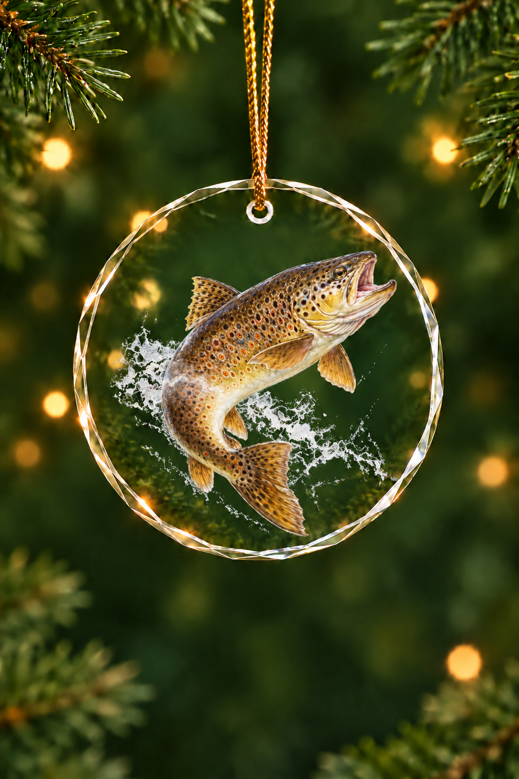 Whitewater Leap Brown Trout - Glass Ornament image 1
