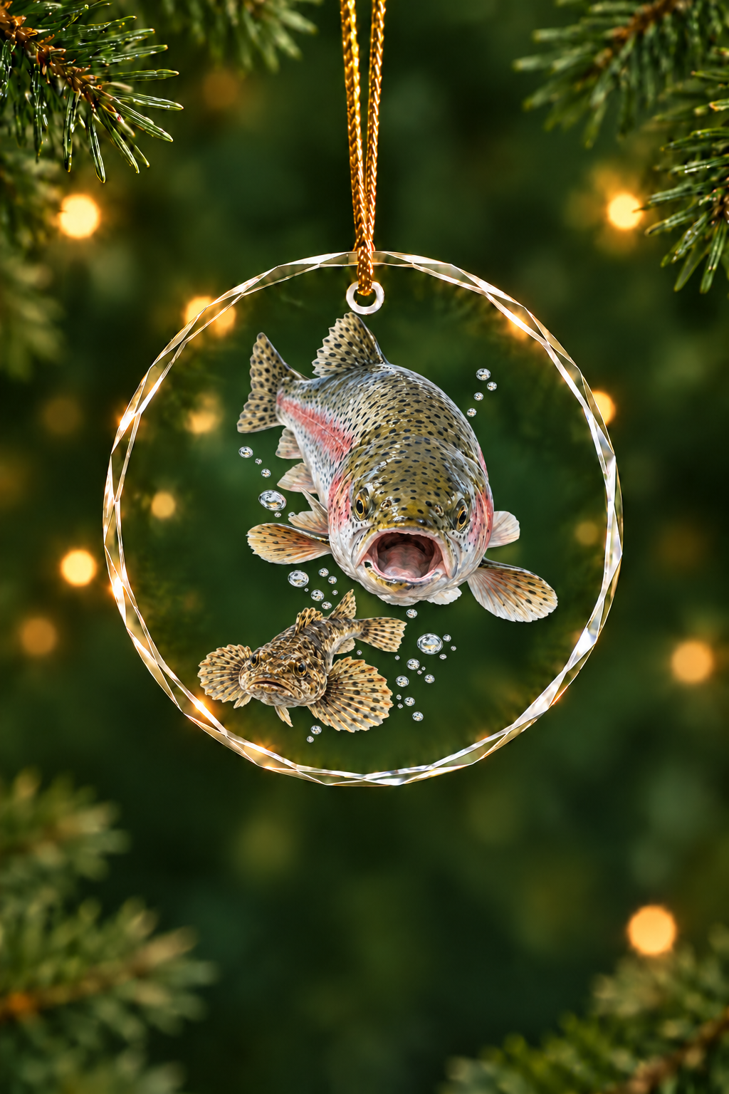 Sculpin Ambush Rainbow Trout - Glass Ornament image 1