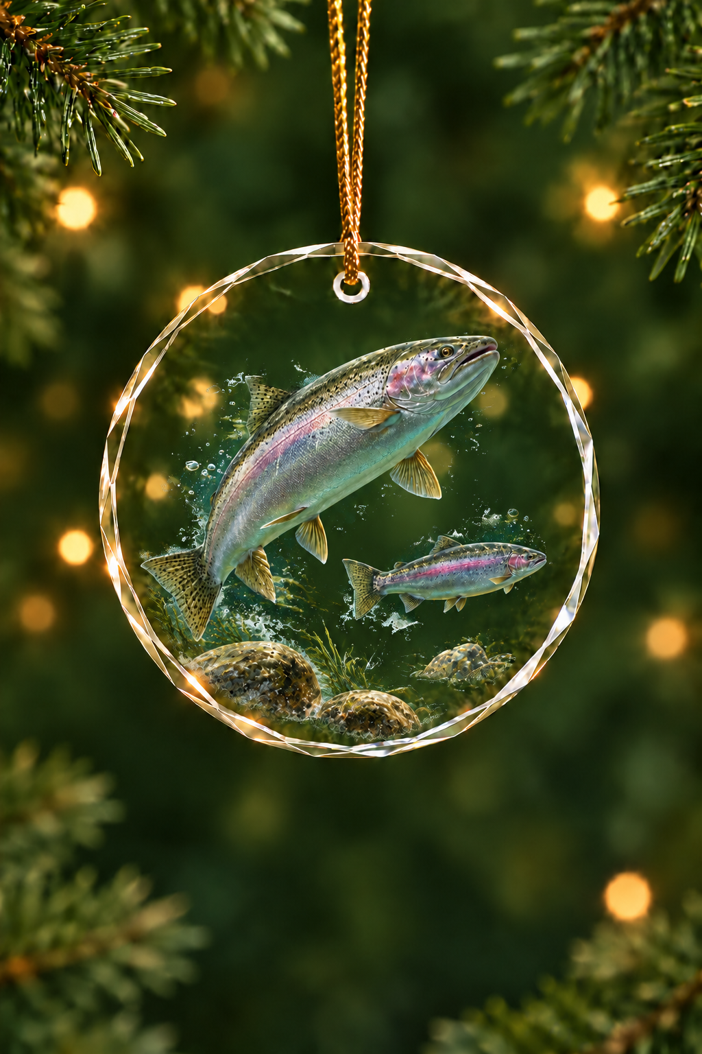 River Run Steelhead Pair - Glass Ornament image 1