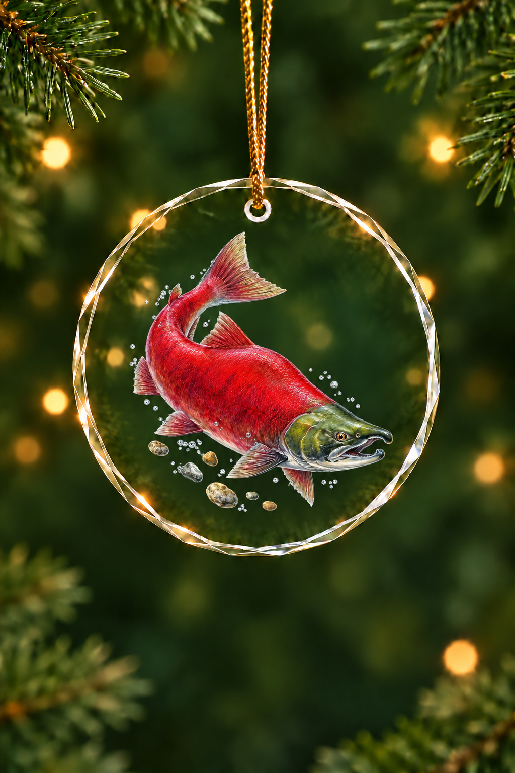 Spawning Run Sockeye Salmon - Glass Ornament image 1