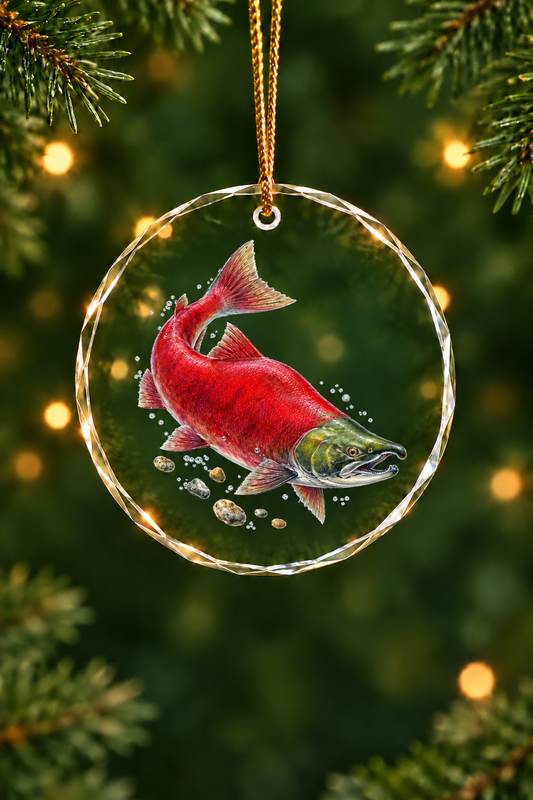 Spawning Run Sockeye Salmon - Glass Ornament image 1